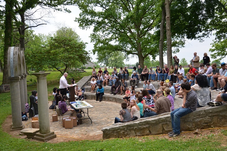 students gathered outside